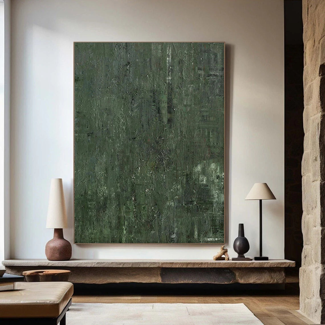 Large Green Abstract Painting - Textured Vertical Wall Art