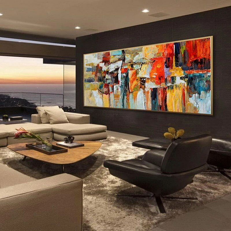 Urban Reflections: A Vibrant Abstract Cityscape Art for Dining Room