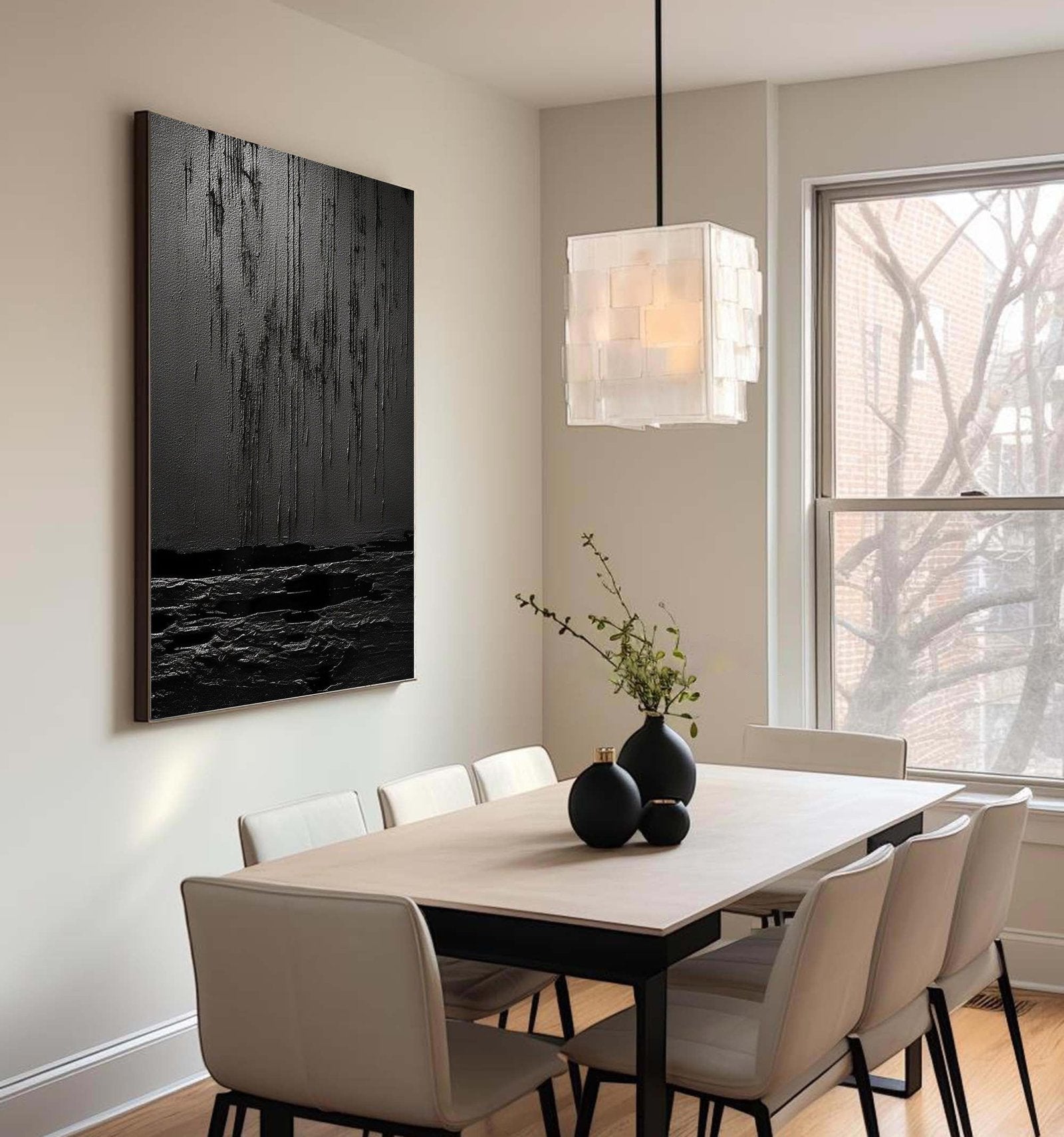 Nocturne Terrain: A Bold Textured Black Abstract Wall Art for Modern Interiors