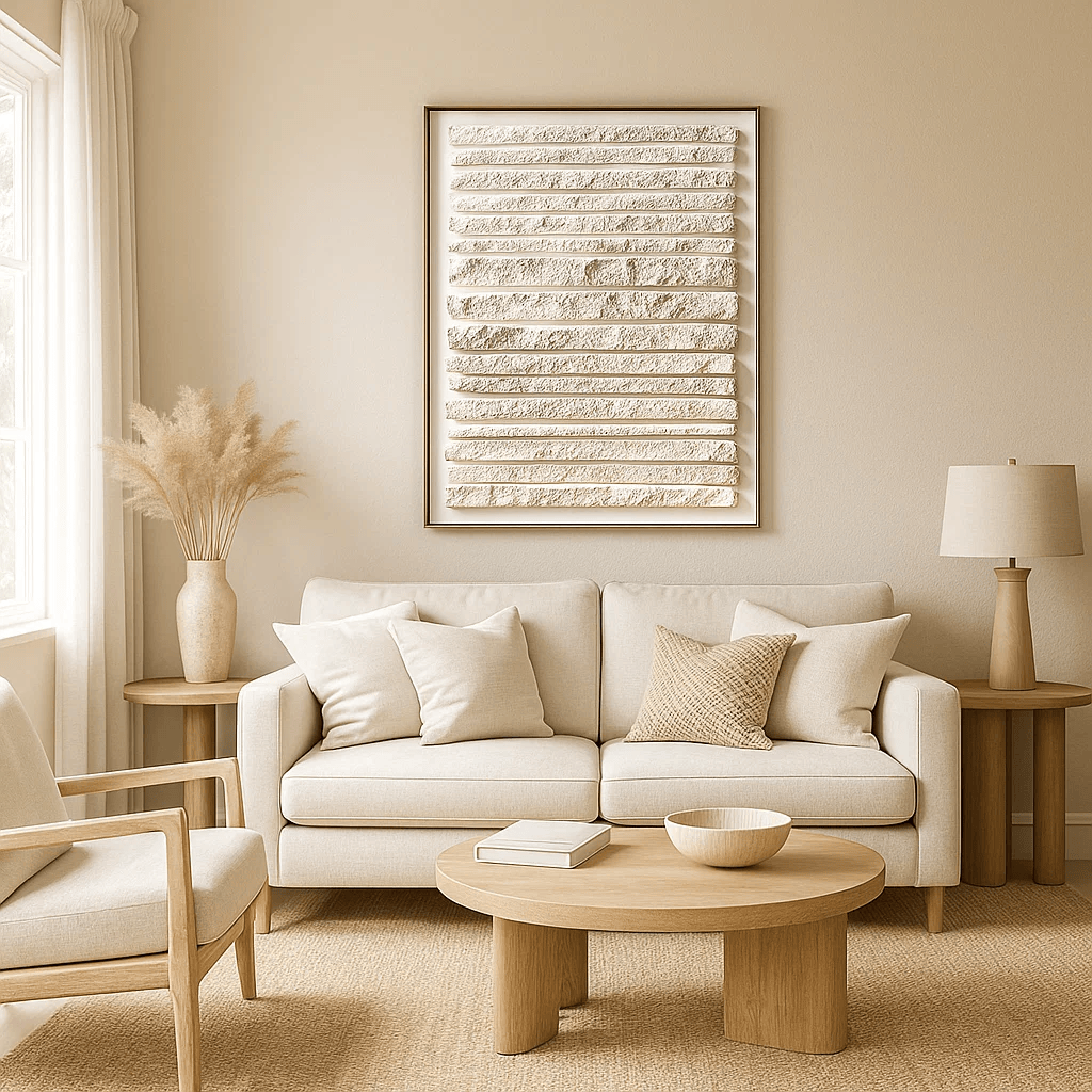 Wabi Sabi Textured Wall Art, Neutral White Minimal Lines Canvas for Living Room Decor