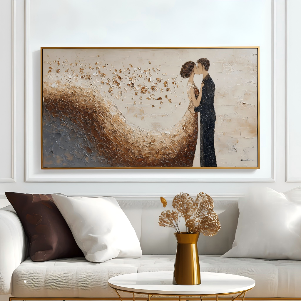 Eternal Kiss: A Textured Romantic Wall Art for Bedroom Decor