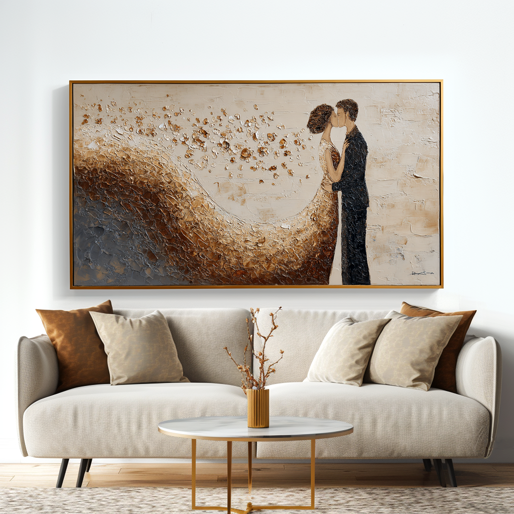 Eternal Kiss: A Textured Romantic Wall Art for Bedroom Decor