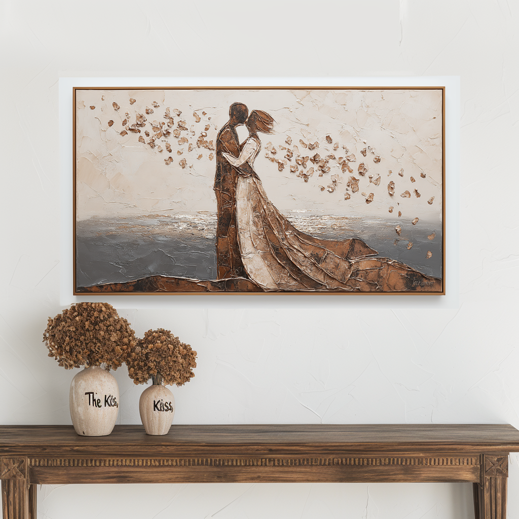 Seaside Kiss: A Textured Romantic Wall Art for Bedroom Decor
