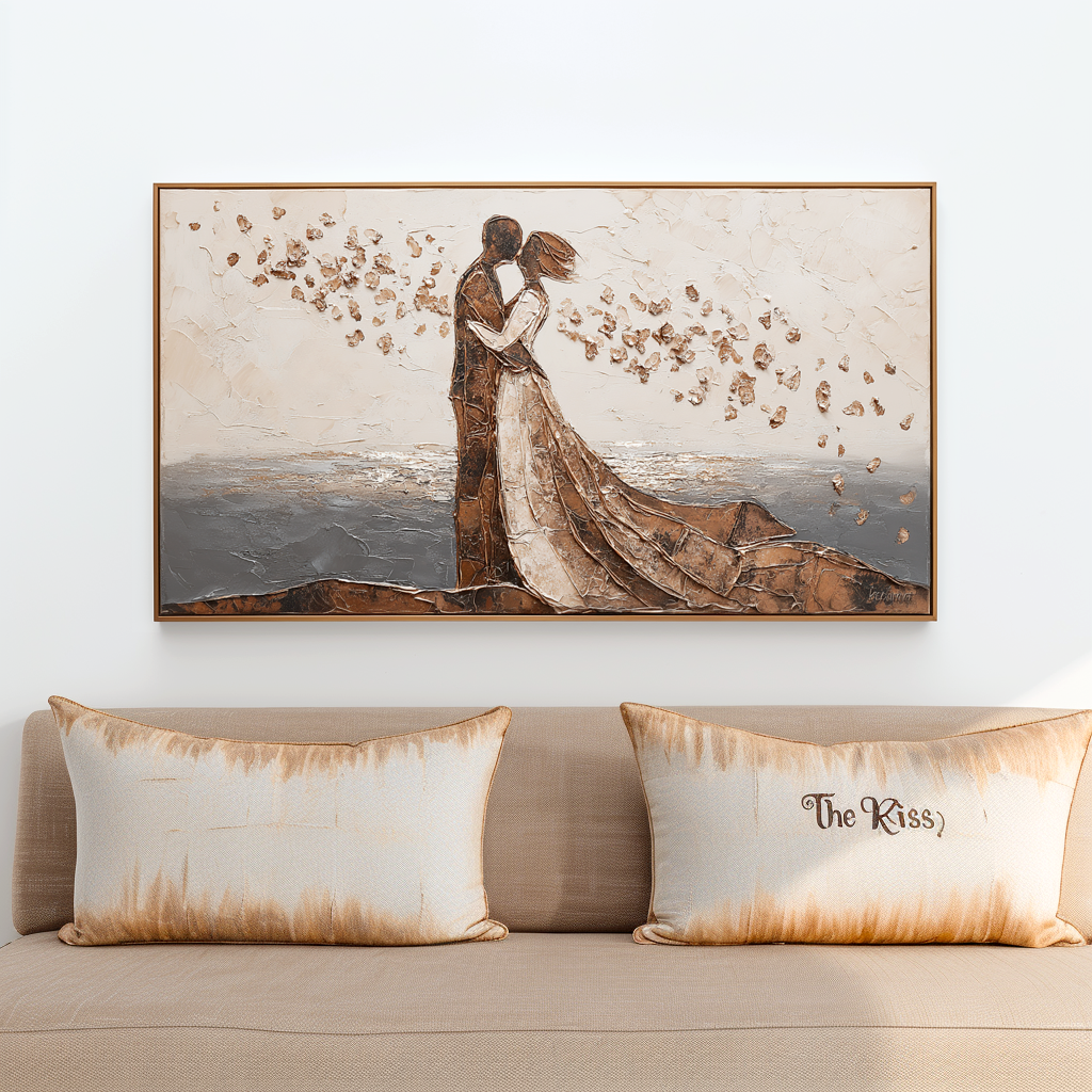 Seaside Kiss: A Textured Romantic Wall Art for Bedroom Decor