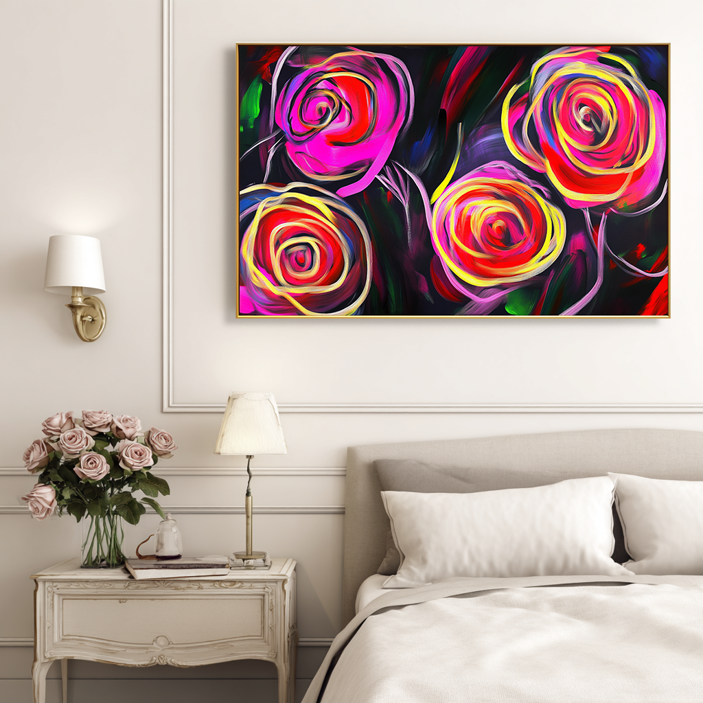 Neon Roses: A Vibrant Abstract Floral Paintings for Modern Decor