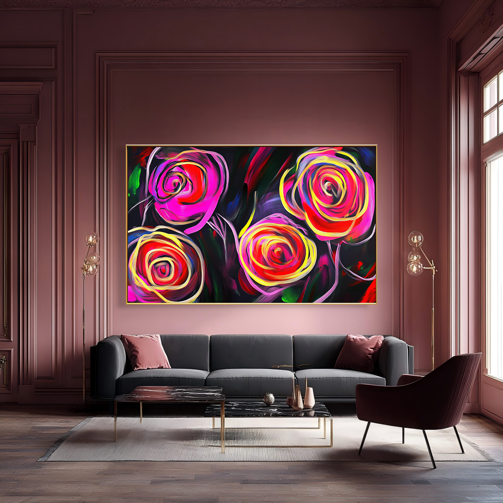 Neon Roses: A Vibrant Abstract Floral Paintings for Modern Decor
