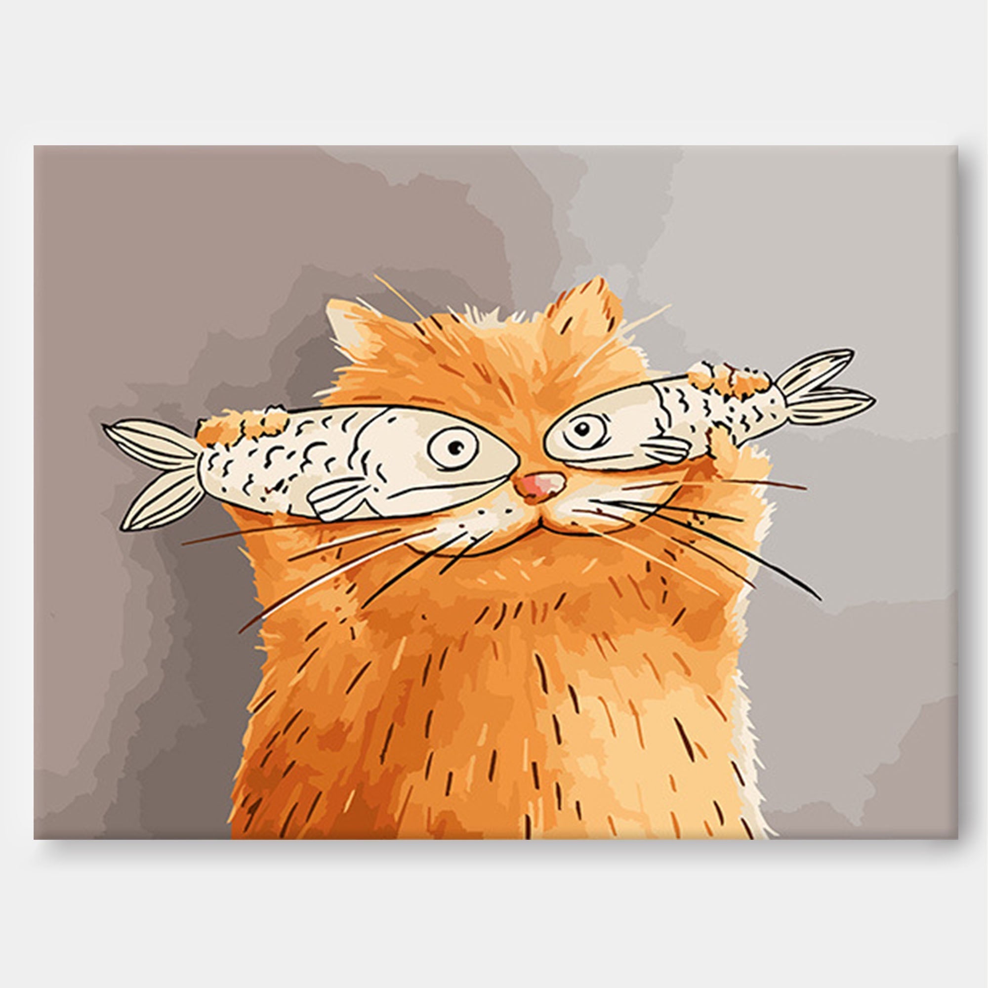 Funny Bathroom Wall Art - Quirky Cat & Fish Painting - OilArtify