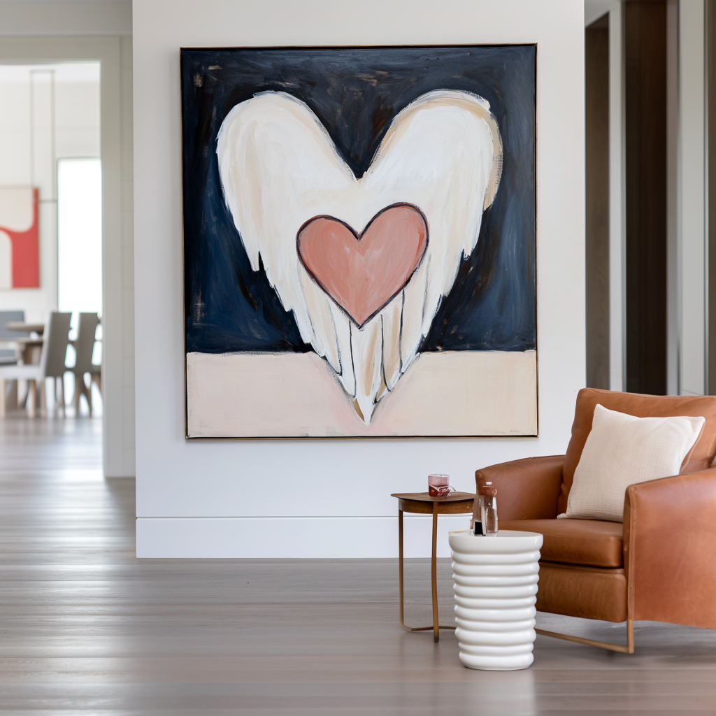 Guardian Heart: A Modern Abstract Angel Artwork for Bedroom Decor
