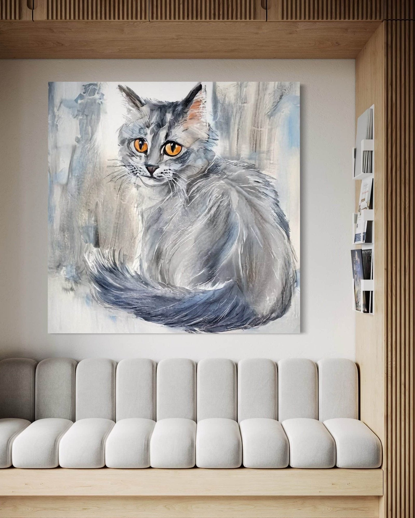 Amber Gaze: A Soulful Cat Wall Art for Modern Nursery Decor