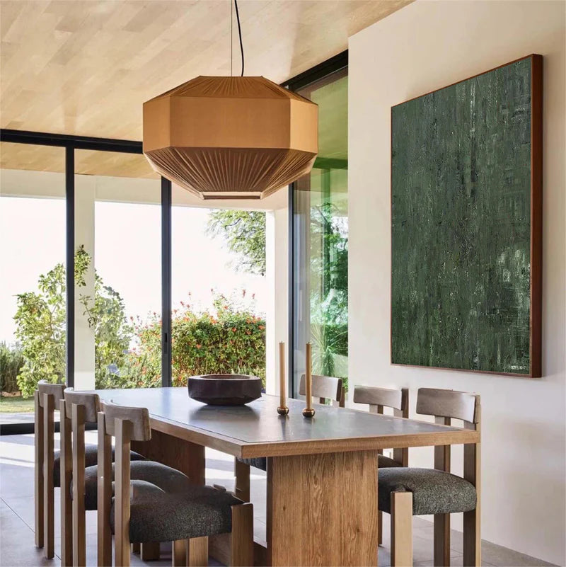 Verdant Depths: A Large Green Abstract Painting for Living Room Decor