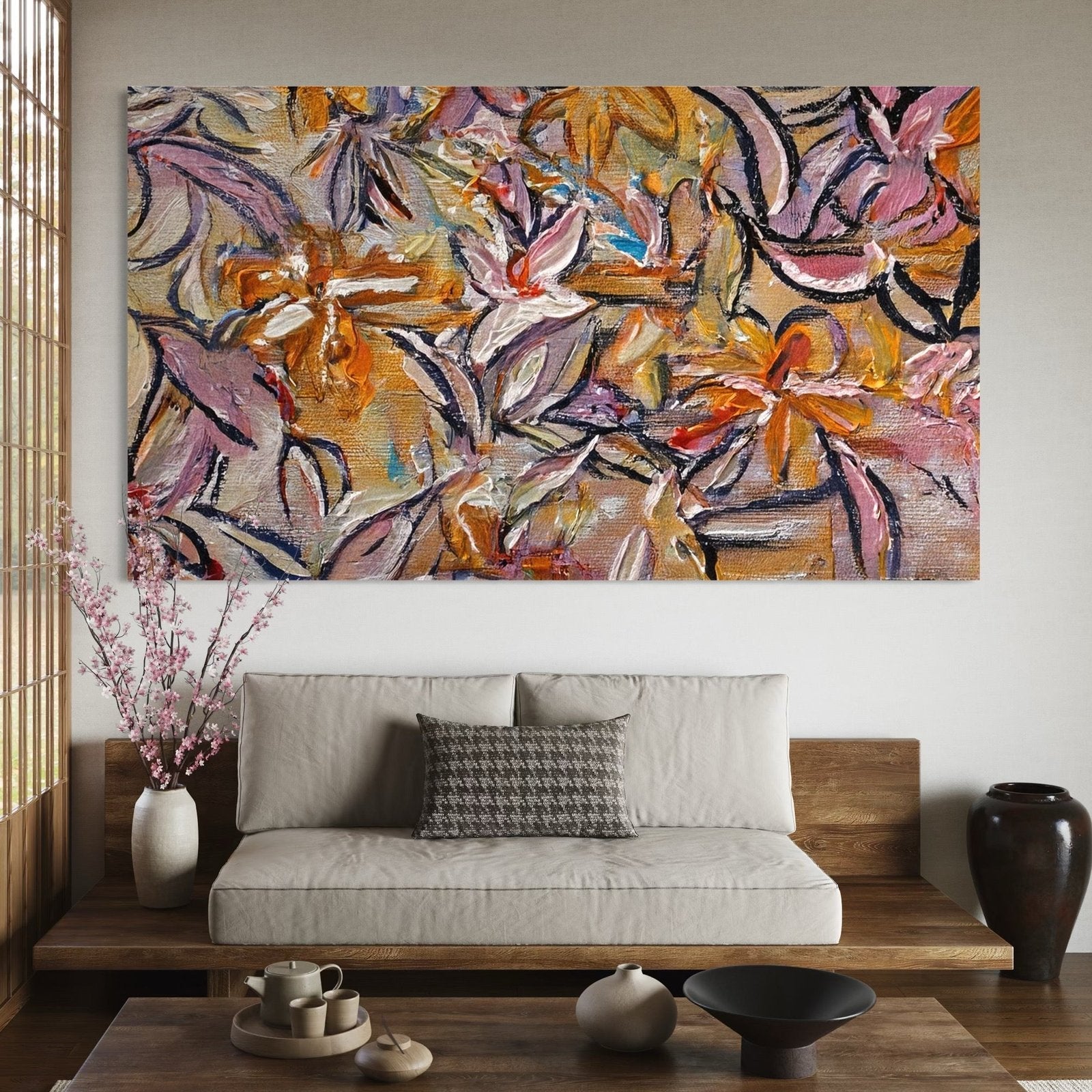 Autumn Bloom: Textured Abstract Floral Paintings for Living Room