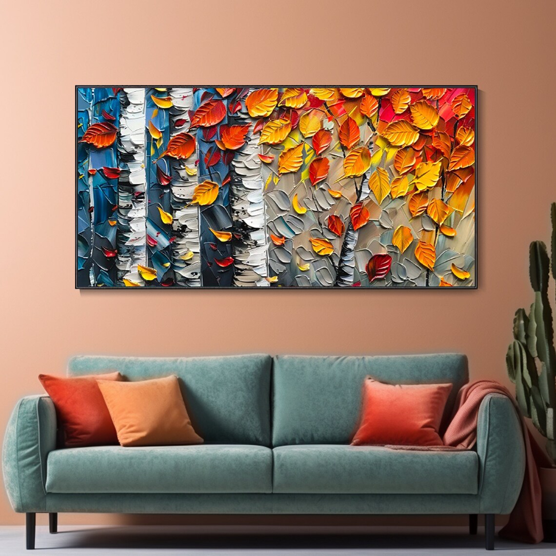 Autumn Forest: A Textured Tree Artwork for Living Room Decor