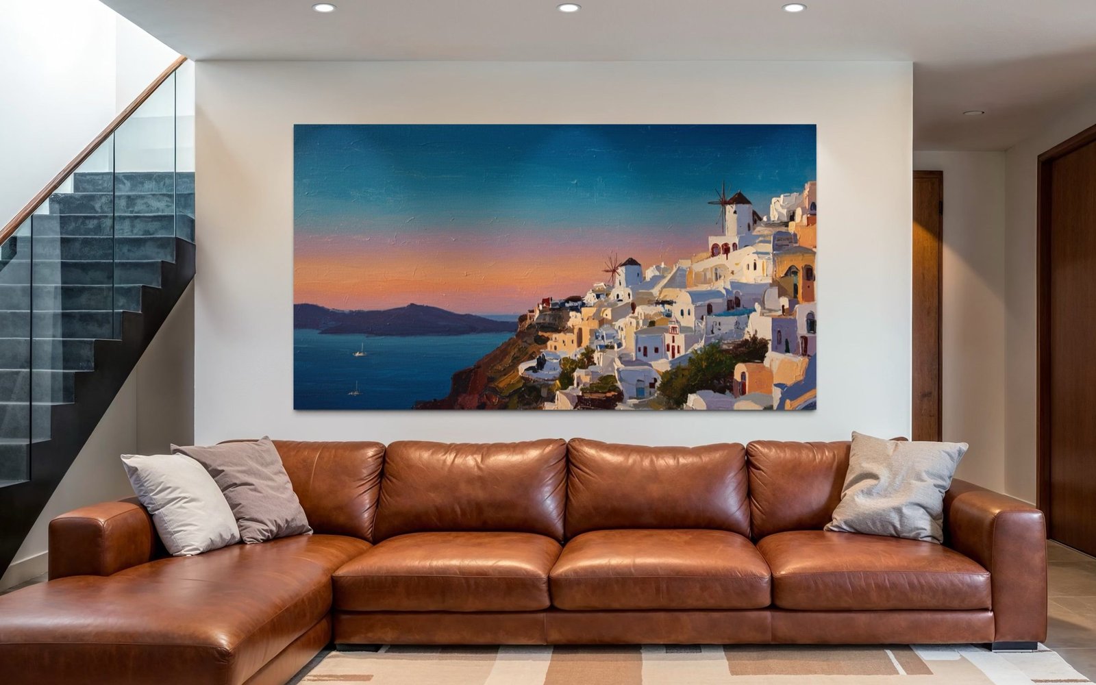 Aegean Sunset: A Serene Coastal Wall Art for Dining Room Decor