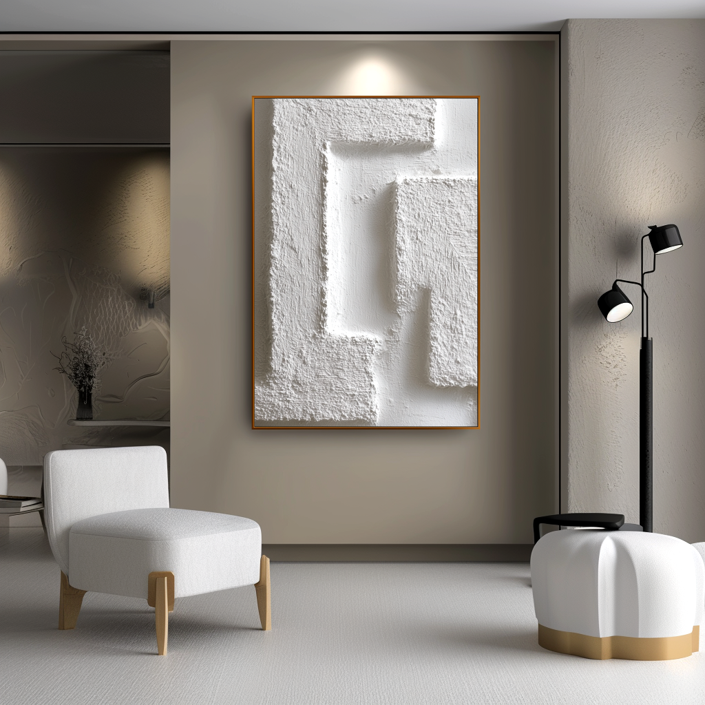 White Labyrinth: A Textured Minimalist Abstract Wall Art for Modern Homes
