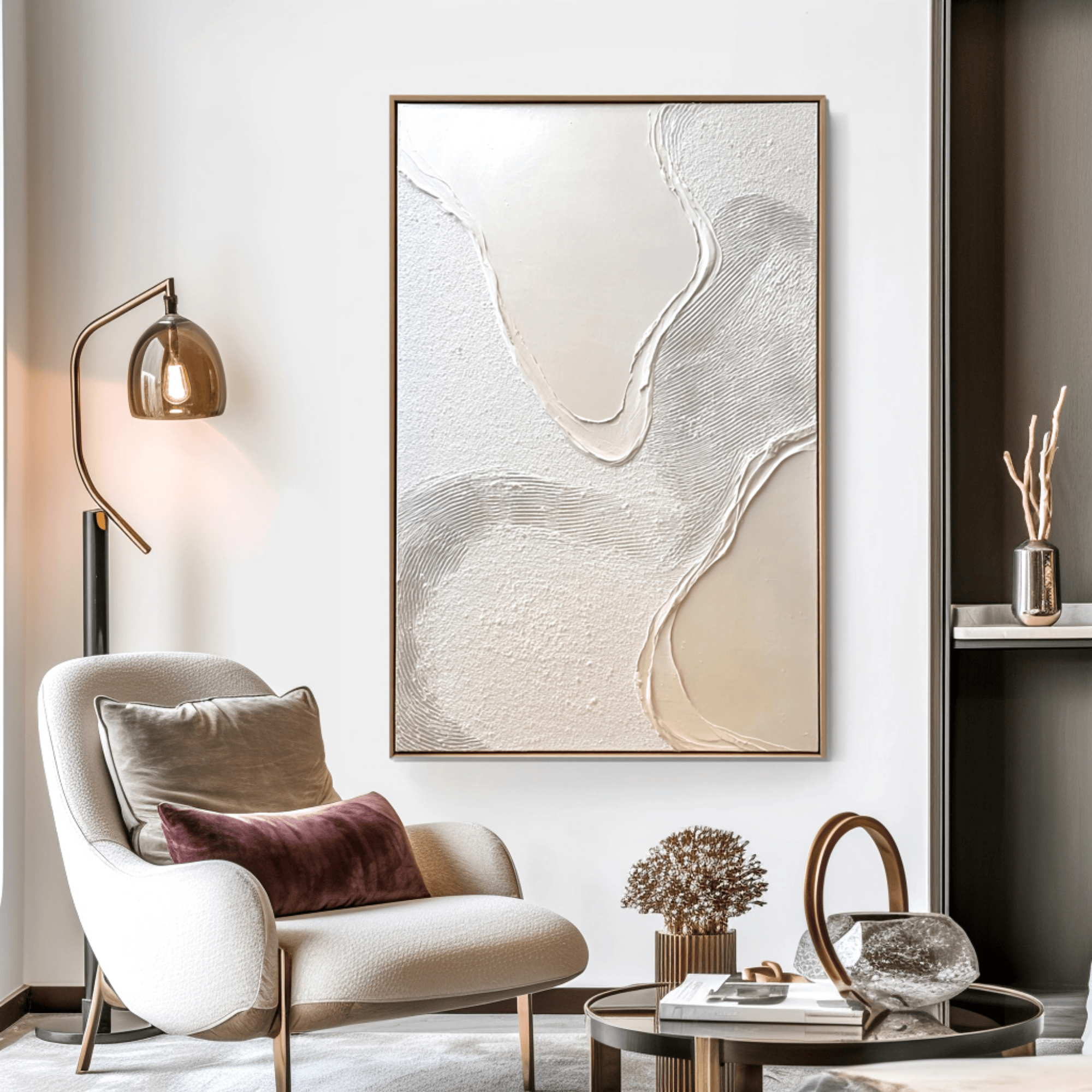 Wabi Sabi Neutral Textured Wall Art, Minimal Abstract Canvas for Living Room Decor