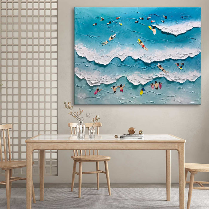 Ocean Day: A Textured Abstract Beach Art for Bathroom Decor