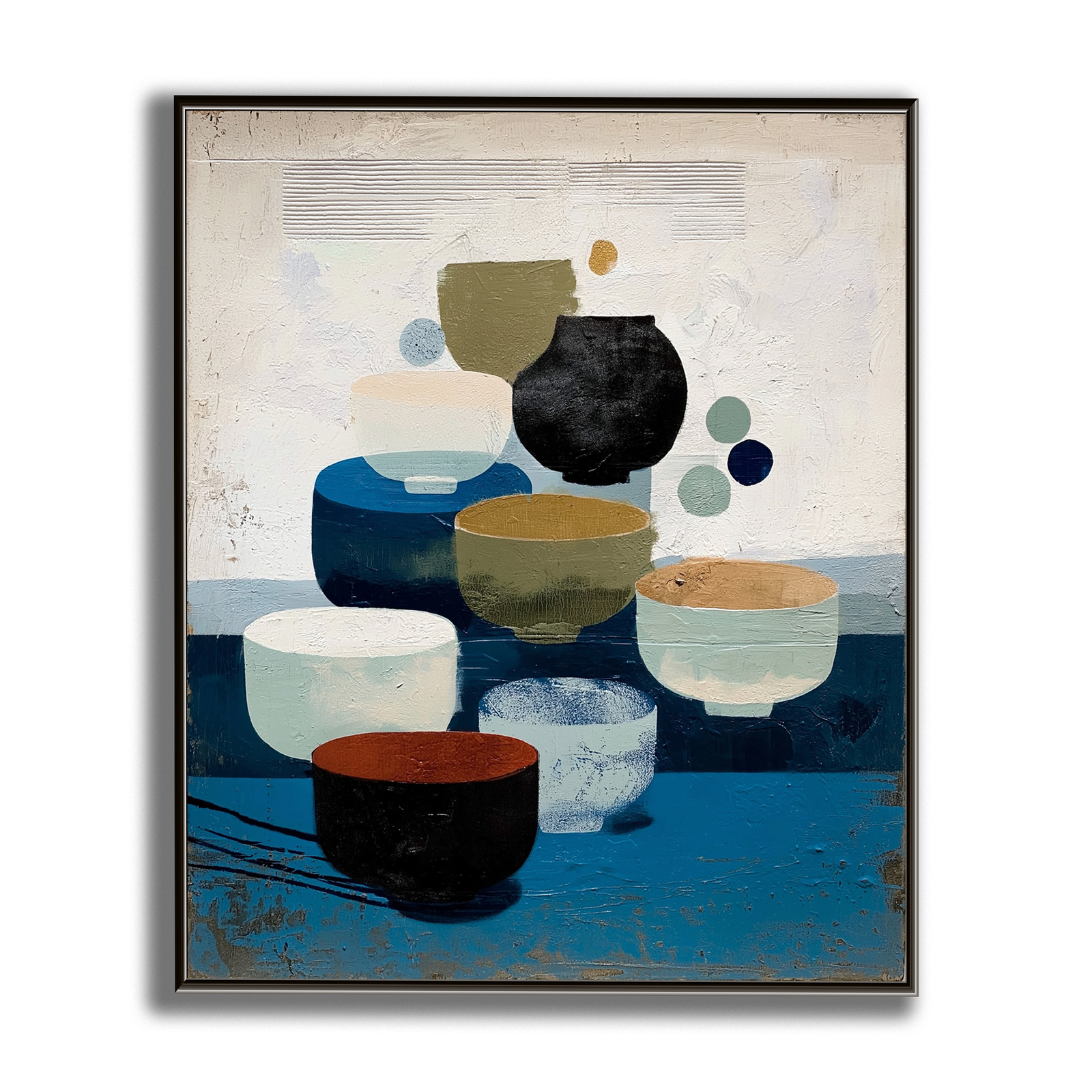 Vessels of Tranquility: Wabi Sabi Textured Abstract Still Life Painting for Dining Room