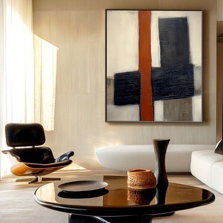Intersection: Bold Textured Geometric Abstract Painting for Minimalist Wall Decor