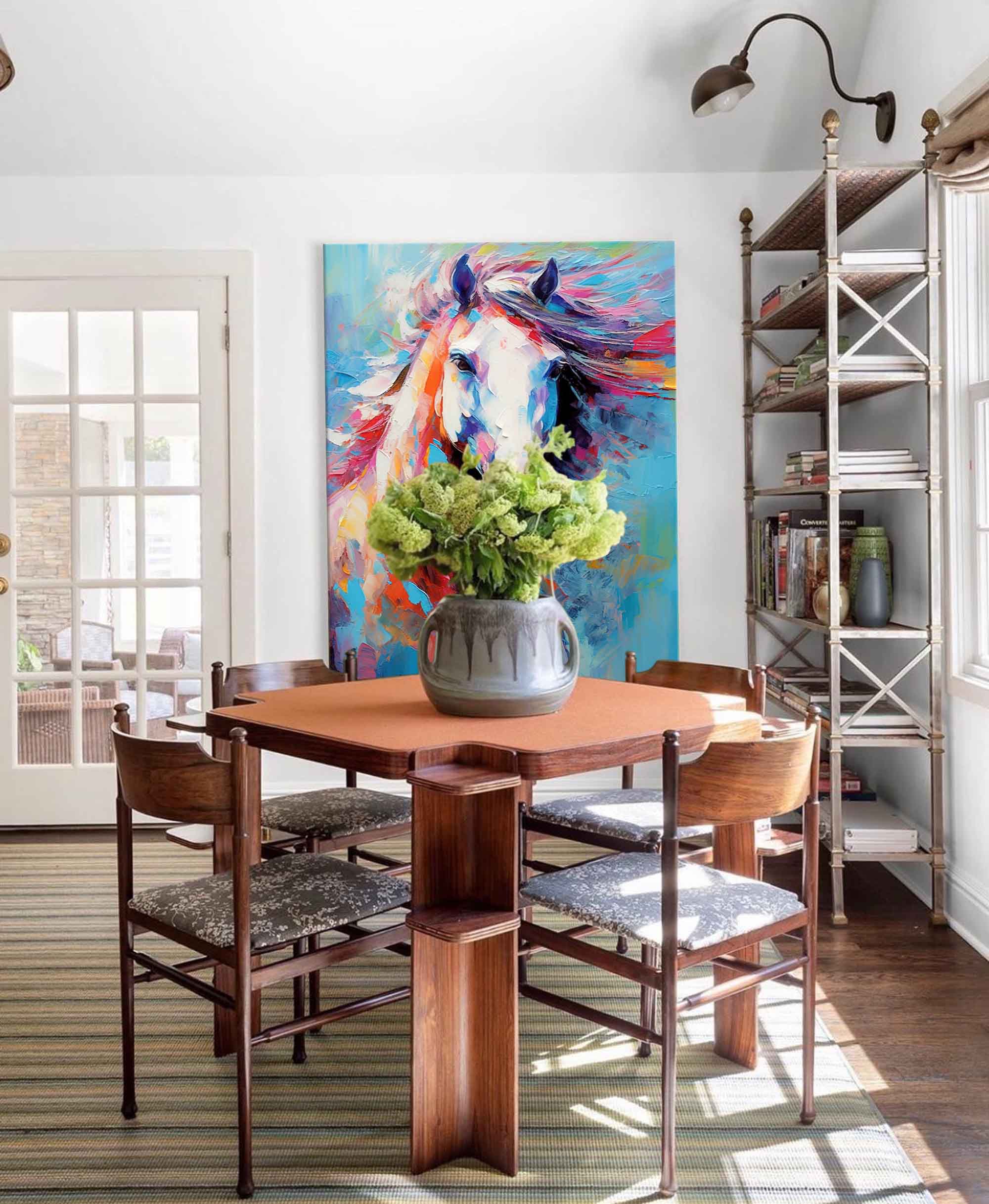 Chromatic Gallop: A Textured Horse Wall Art for Living Room Decor