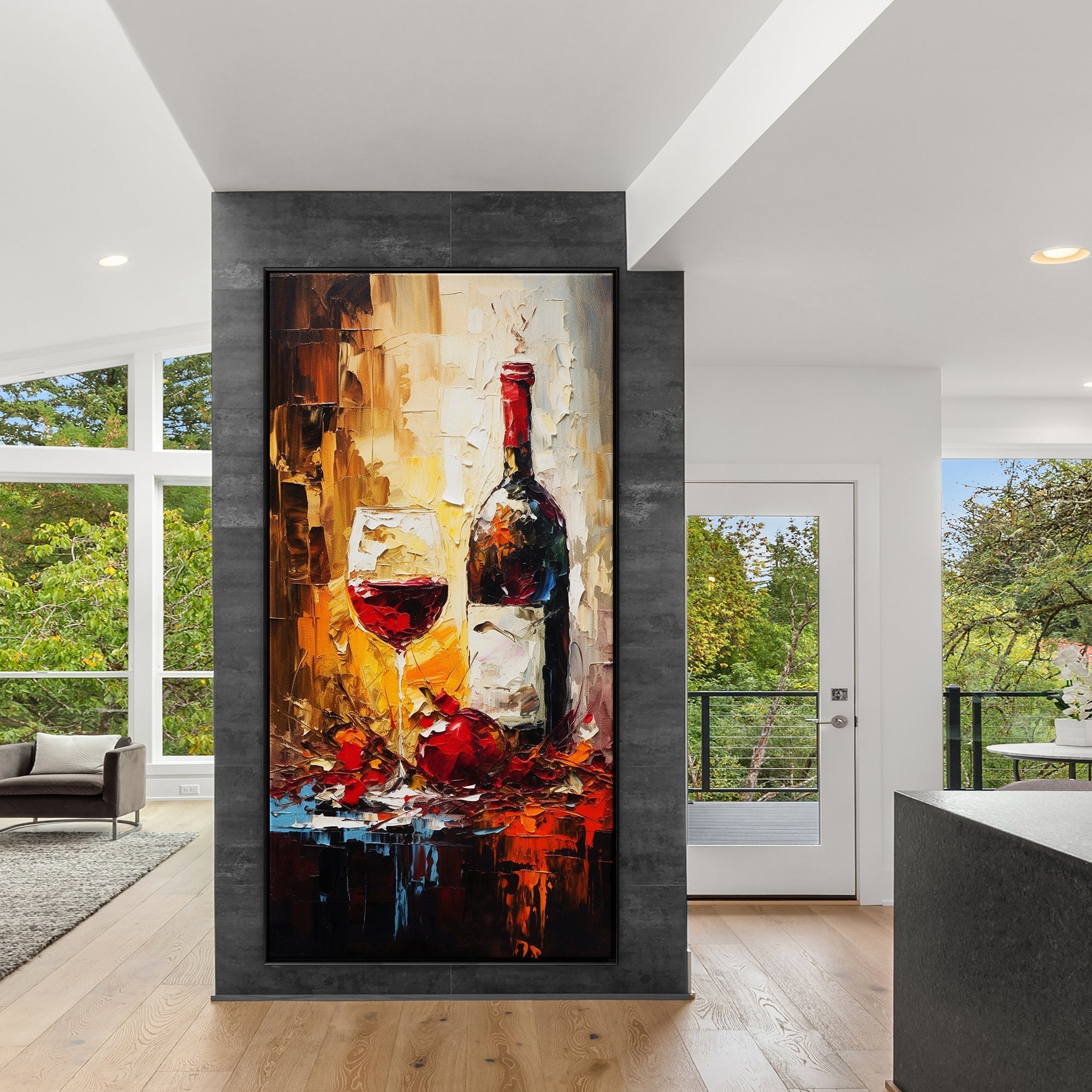 Evening Repose: A Textured Red Wine Painting for Kitchen Wall Art