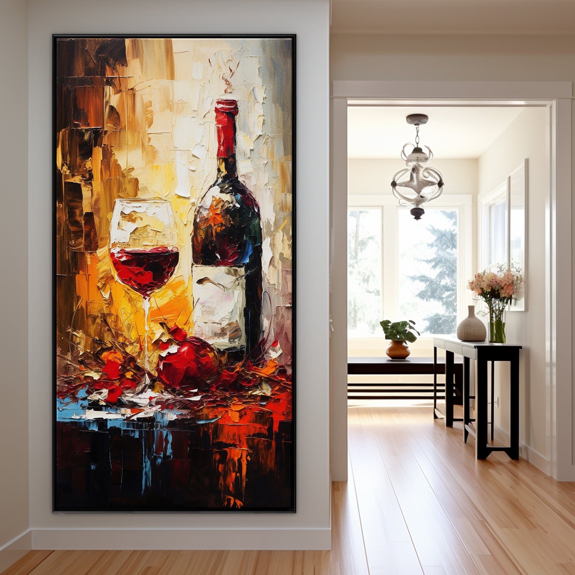 Evening Repose: A Textured Red Wine Painting for Kitchen Wall Art