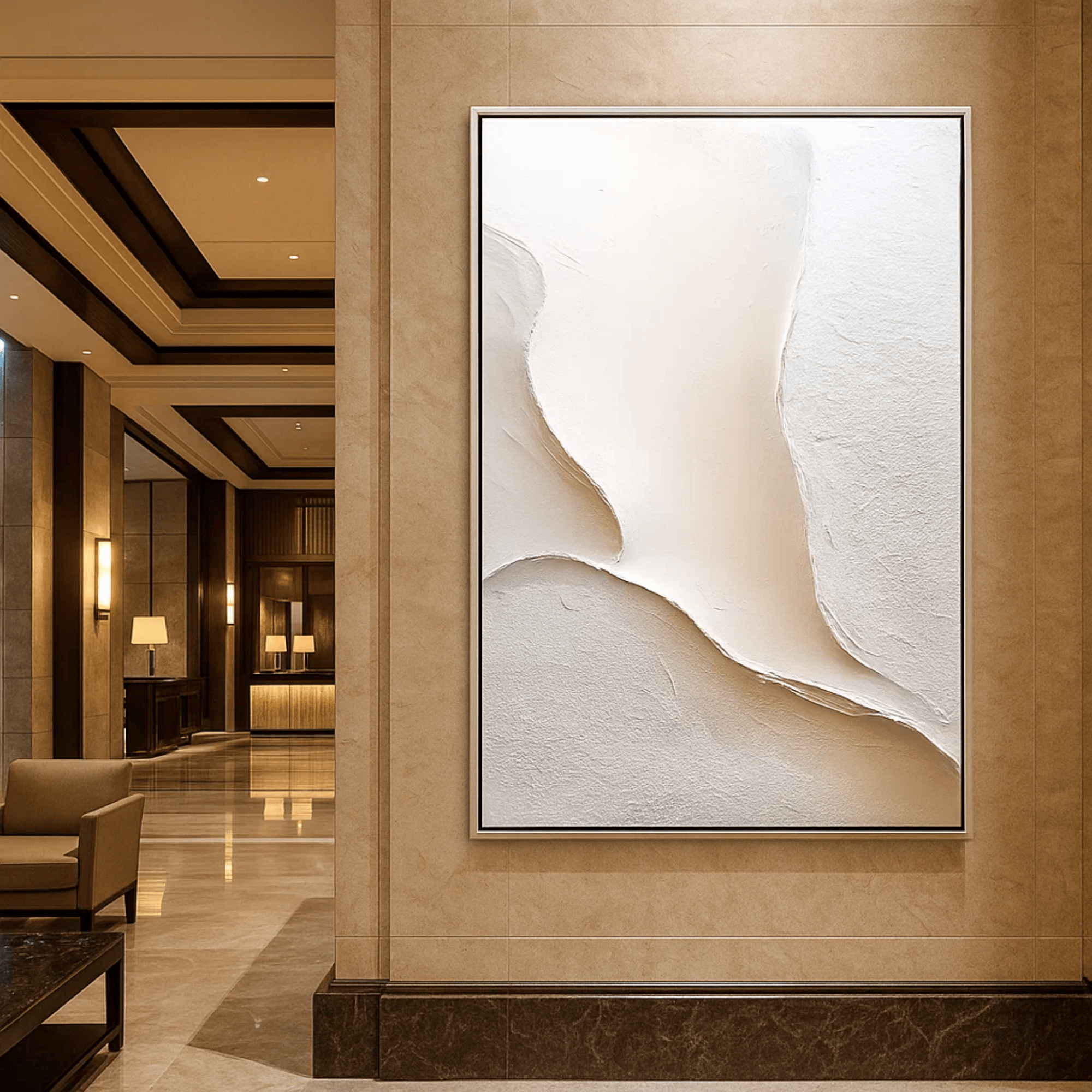 Minimalist Beige White Abstract Painting - Textured Wall Art Canvas - Oil Painting for Living Room Bedroom Office Entryway Hallway