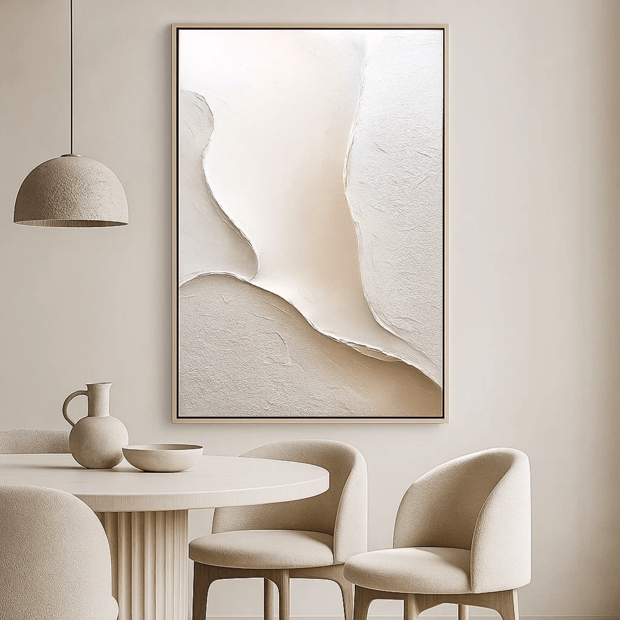 Minimalist Beige White Abstract Painting - Textured Wall Art Canvas