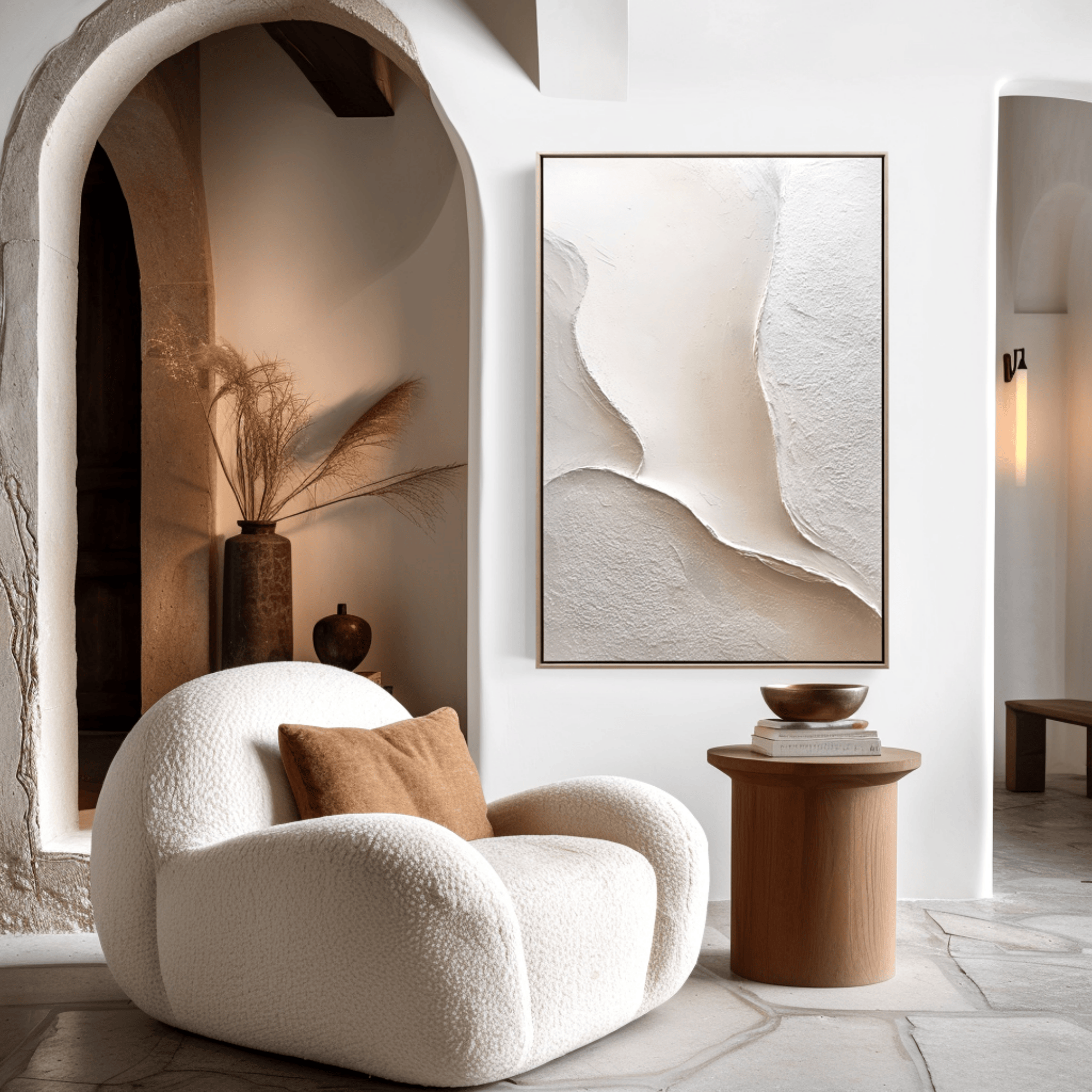 Minimalist Beige White Abstract Painting - Textured Wall Art Canvas - Oil Painting for Living Room Bedroom Office Entryway Hallway