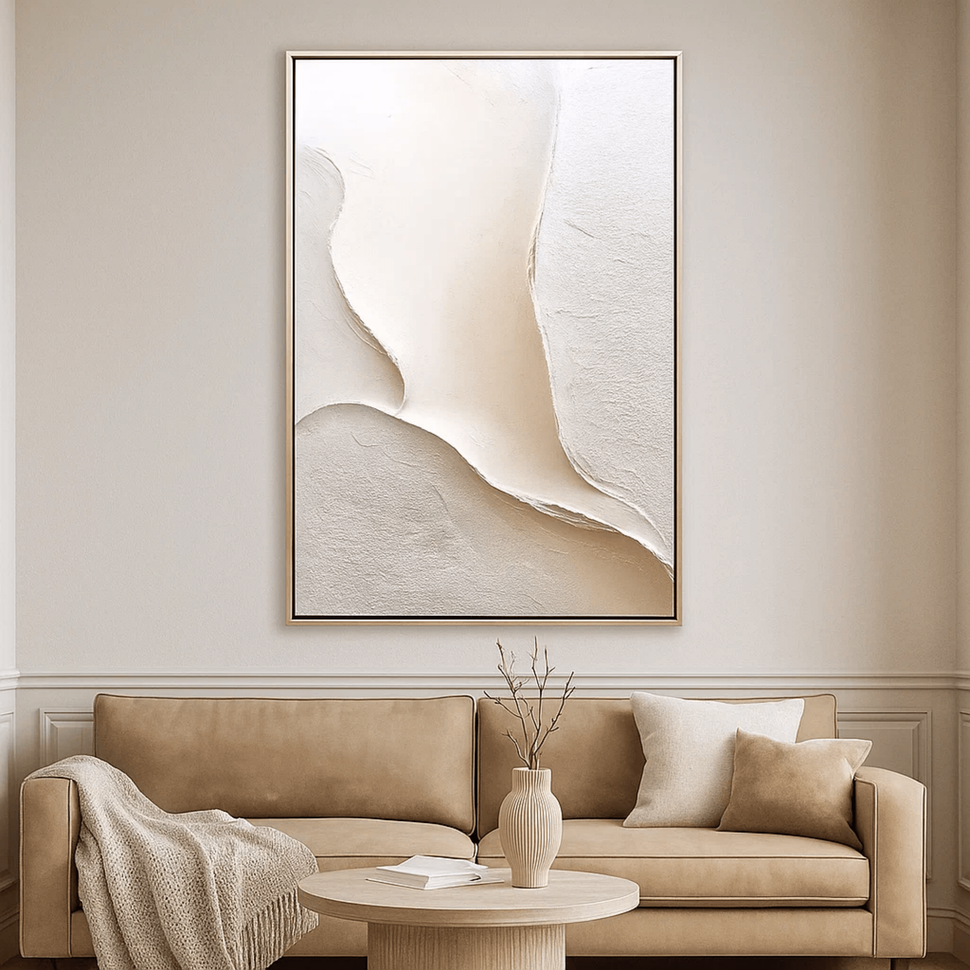 Minimalist Beige White Abstract Painting - Textured Wall Art Canvas - Oil Painting for Living Room Bedroom Office Entryway Hallway
