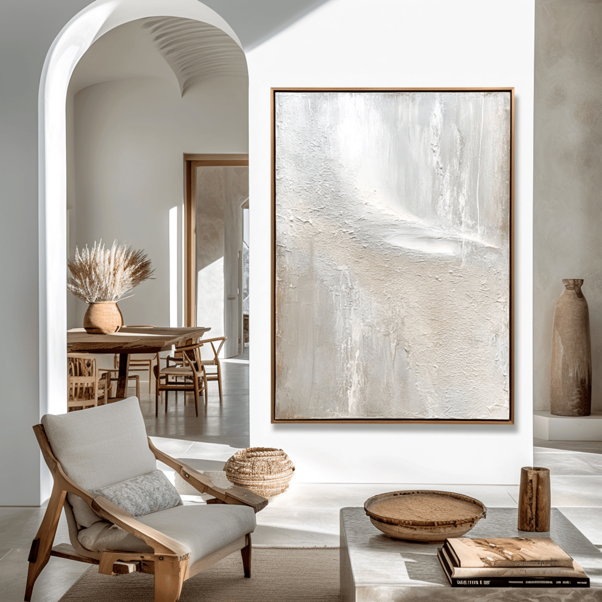 Minimalist Neutral Abstract Painting - Beige White Textured Wall Art Canvas - Oil Painting for Living Room Bedroom Office Entryway Hotel