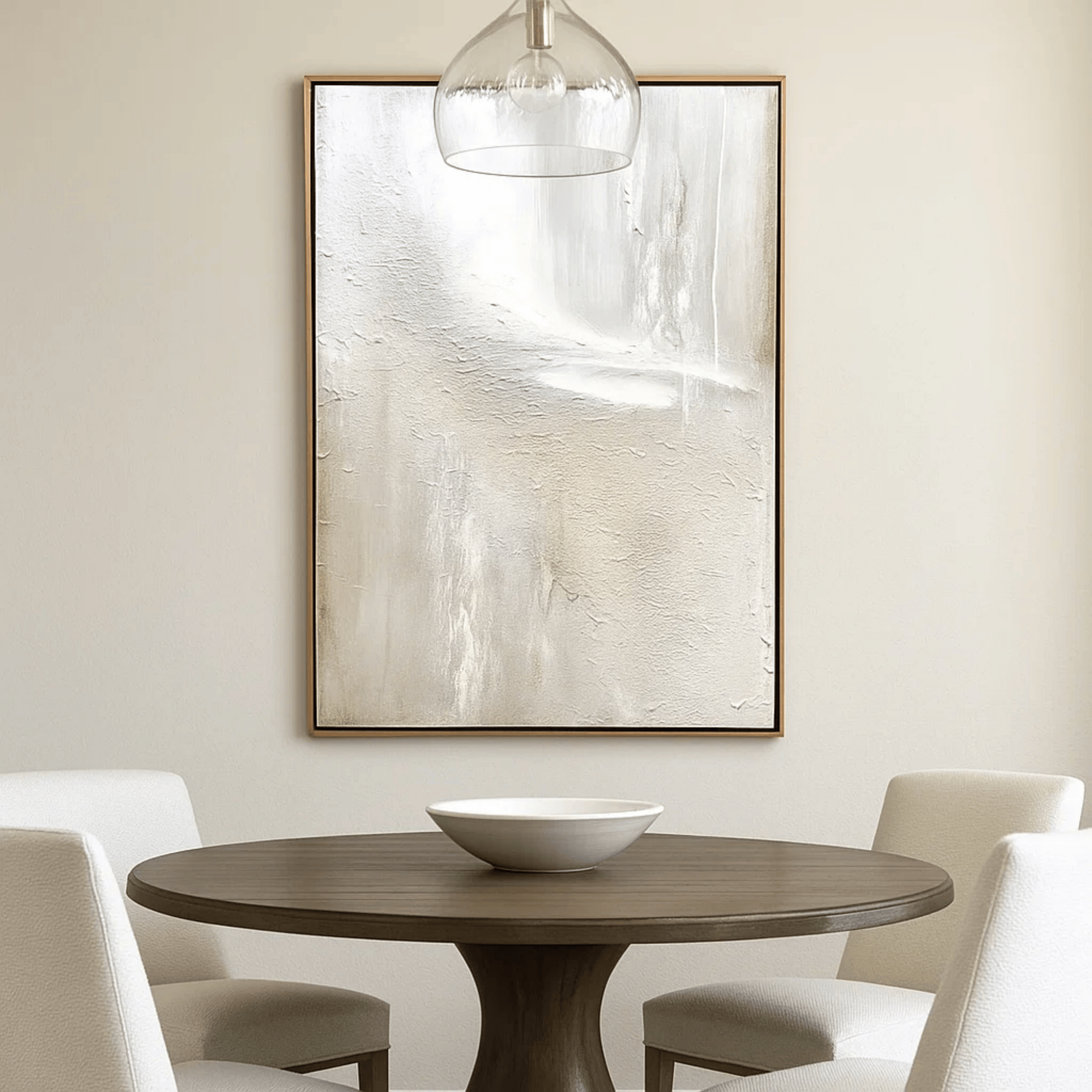 Minimalist Neutral Abstract Painting - Beige White Textured Wall Art Canvas - Oil Painting for Living Room Bedroom Office Entryway Hotel