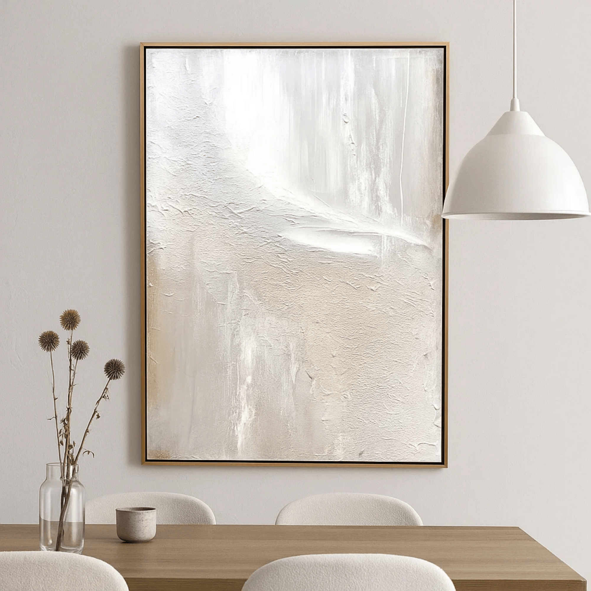 Minimalist Neutral Abstract Painting - Beige White Textured Wall Art Canvas - Oil Painting for Living Room Bedroom Office Entryway Hotel