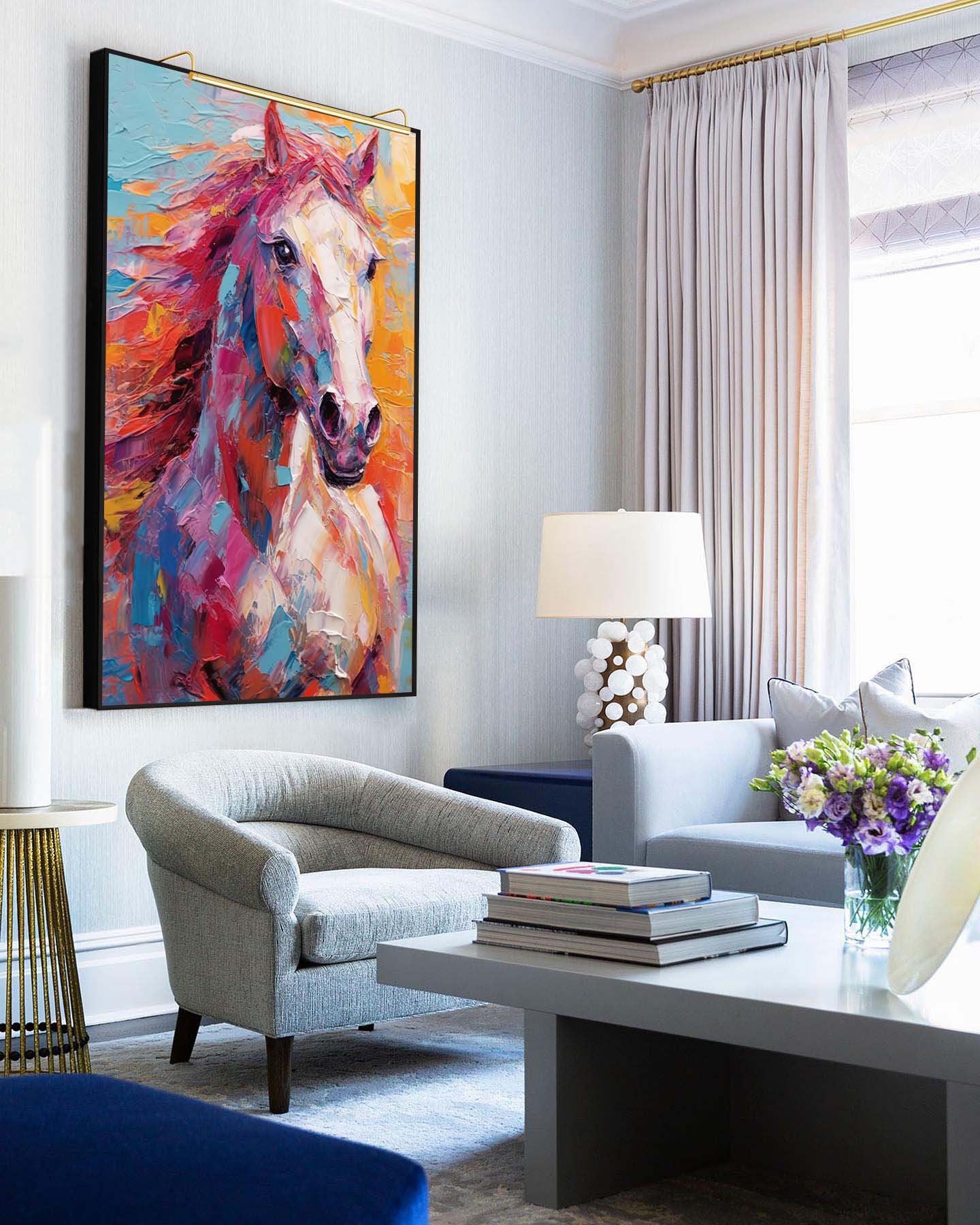Chromatic Spirit: A Vibrant Horse Wall Art for Living Room Decor