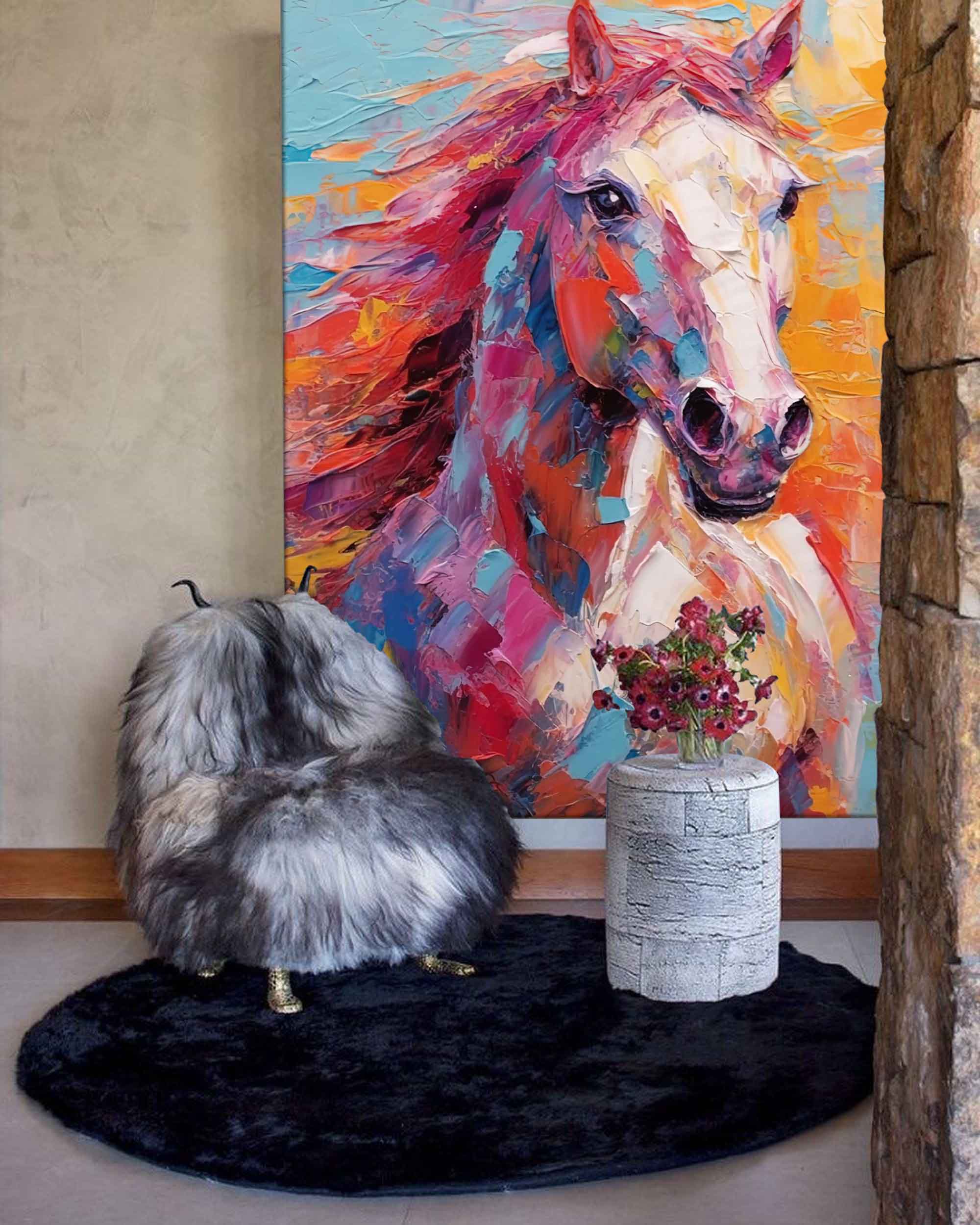 Chromatic Spirit: A Vibrant Horse Wall Art for Living Room Decor