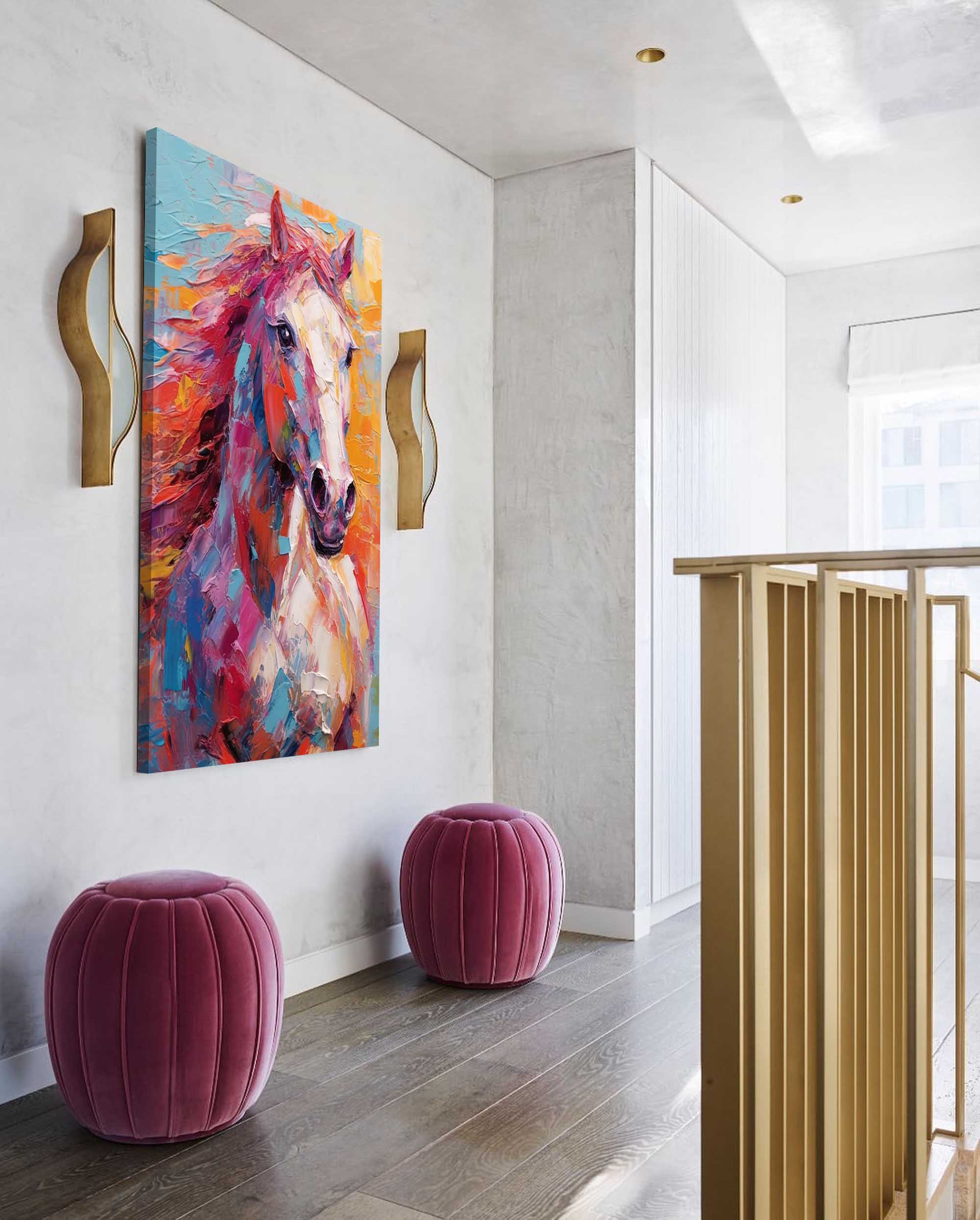 Chromatic Spirit: A Vibrant Horse Wall Art for Living Room Decor