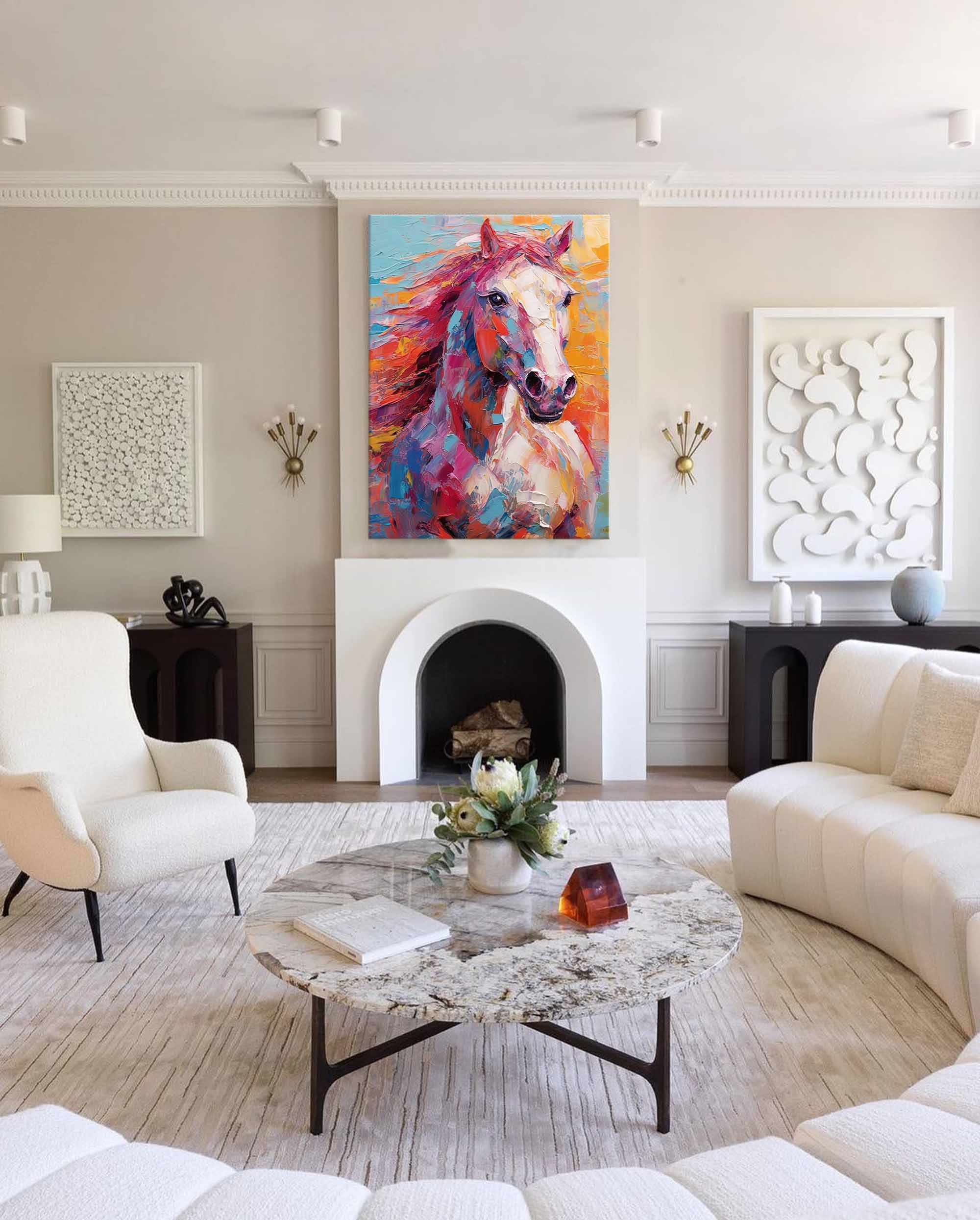 Chromatic Spirit: A Vibrant Horse Wall Art for Living Room Decor