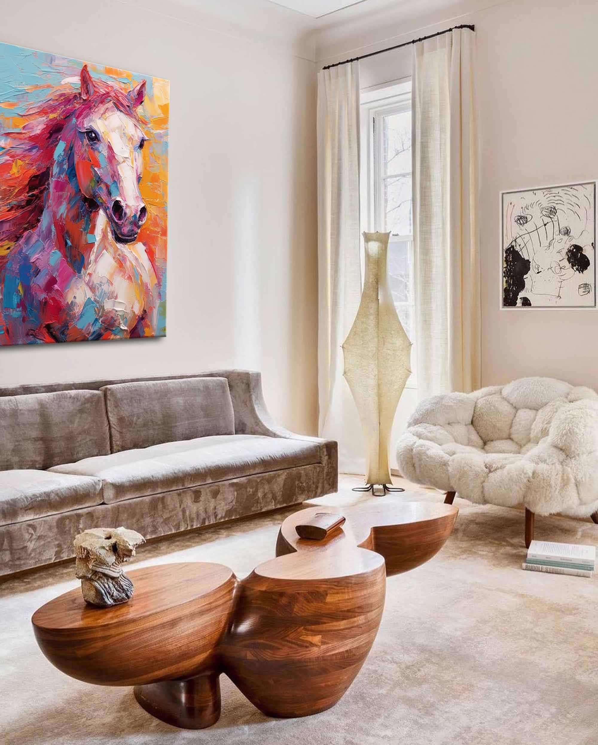 Chromatic Spirit: A Vibrant Horse Wall Art for Living Room Decor