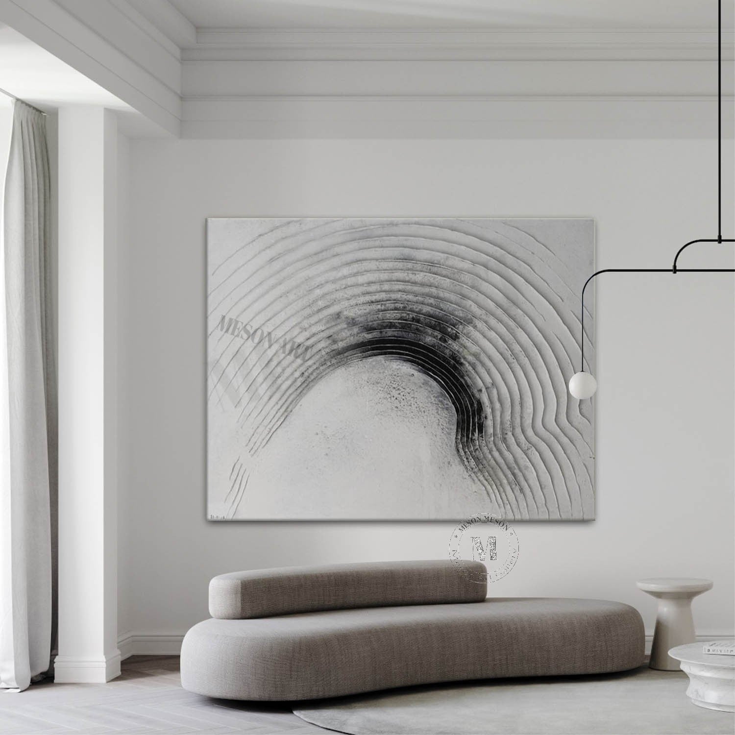 Wabi Sabi Black and White Textured Wall Art, Minimal Abstract Arch Can