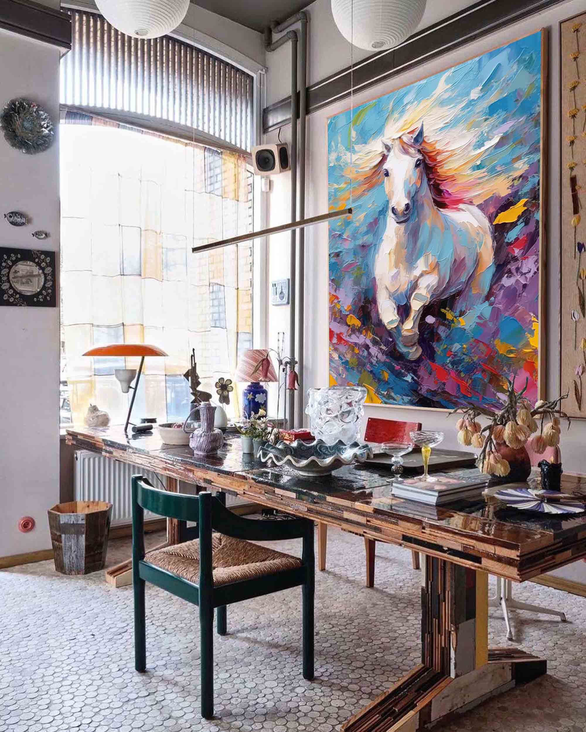 Chromatic Rush: An Abstract Horse Wall Art for Living Room Decor