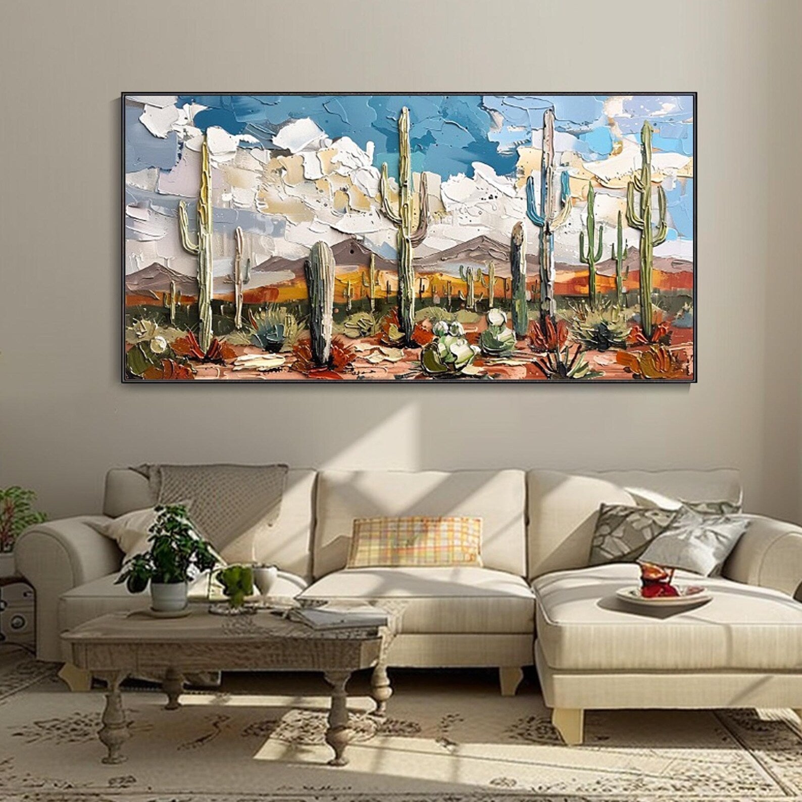 Desert Bloom: A Textured Abstract Desert Art for Living Room Decor
