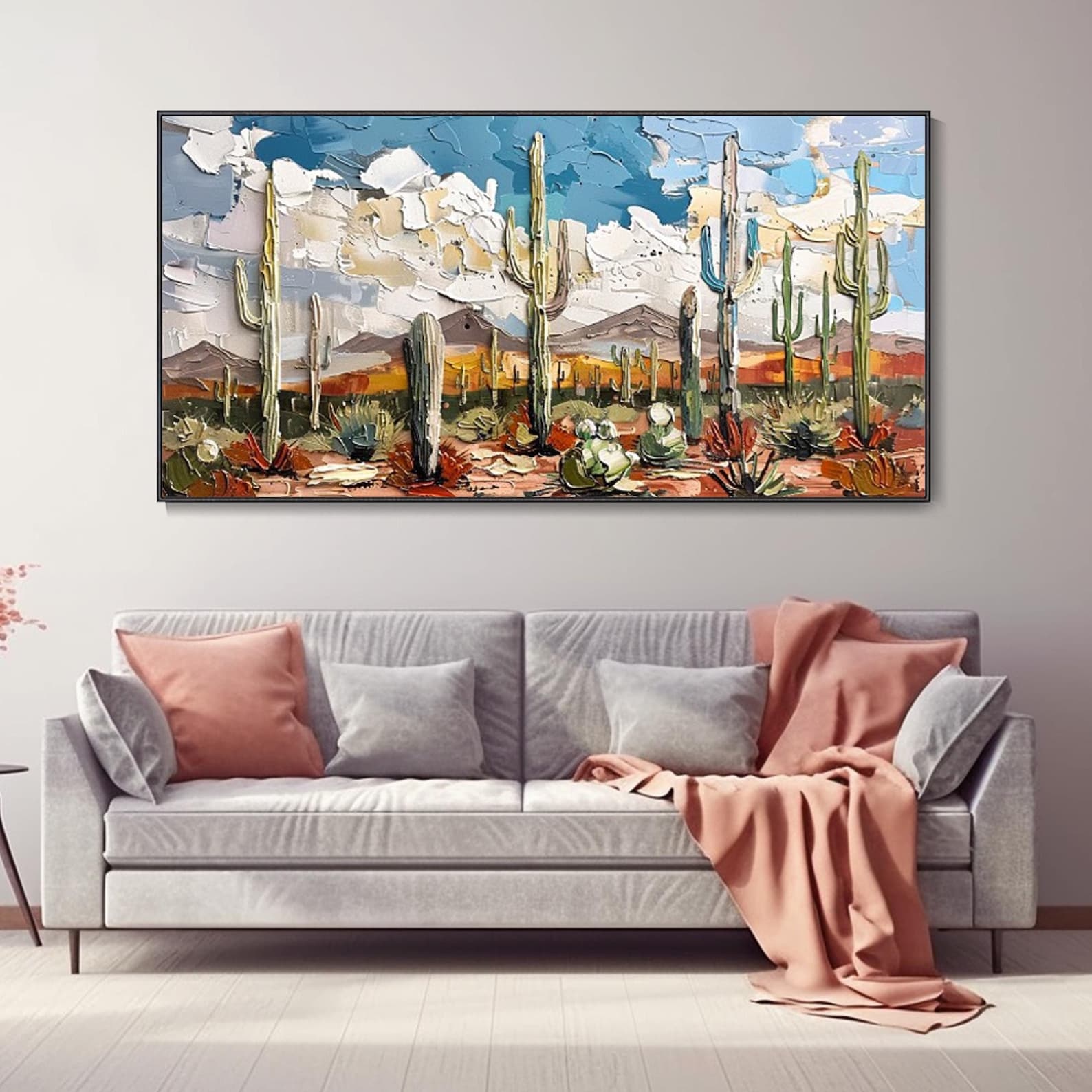 Desert Bloom: A Textured Abstract Desert Art for Living Room Decor