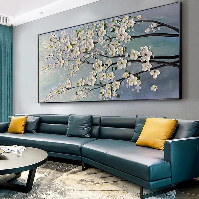 Spring Breeze: A Textured 3D Flower Wall Art for Living Room Decor