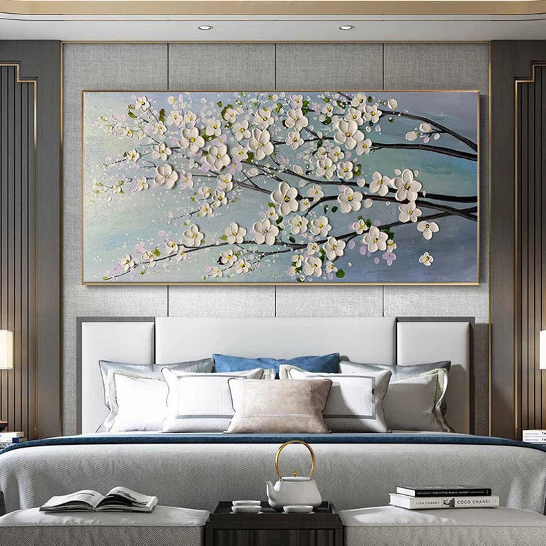 Spring Breeze: A Textured 3D Flower Wall Art for Living Room Decor