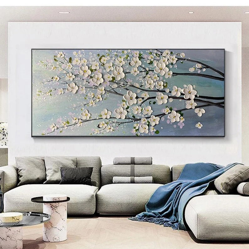 Spring Breeze: A Textured 3D Flower Wall Art for Living Room Decor