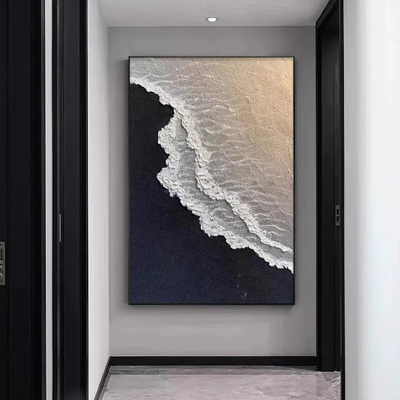 Midnight Tide: A Textured Abstract Beach Art for Modern Office Decor