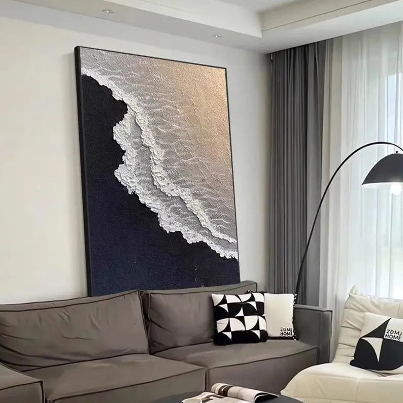 Midnight Tide: A Textured Abstract Beach Art for Modern Office Decor