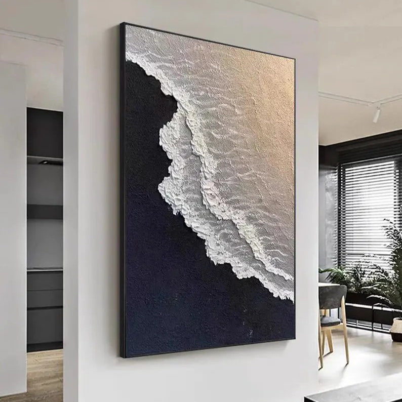 Midnight Tide: A Textured Abstract Beach Art for Modern Office Decor