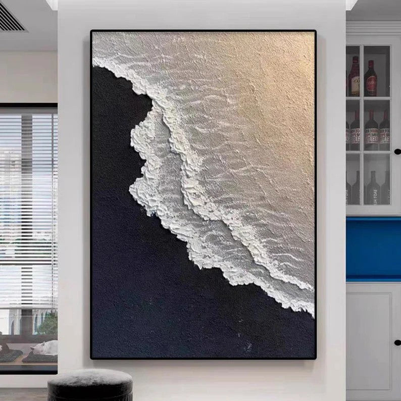Midnight Tide: A Textured Abstract Beach Art for Modern Office Decor