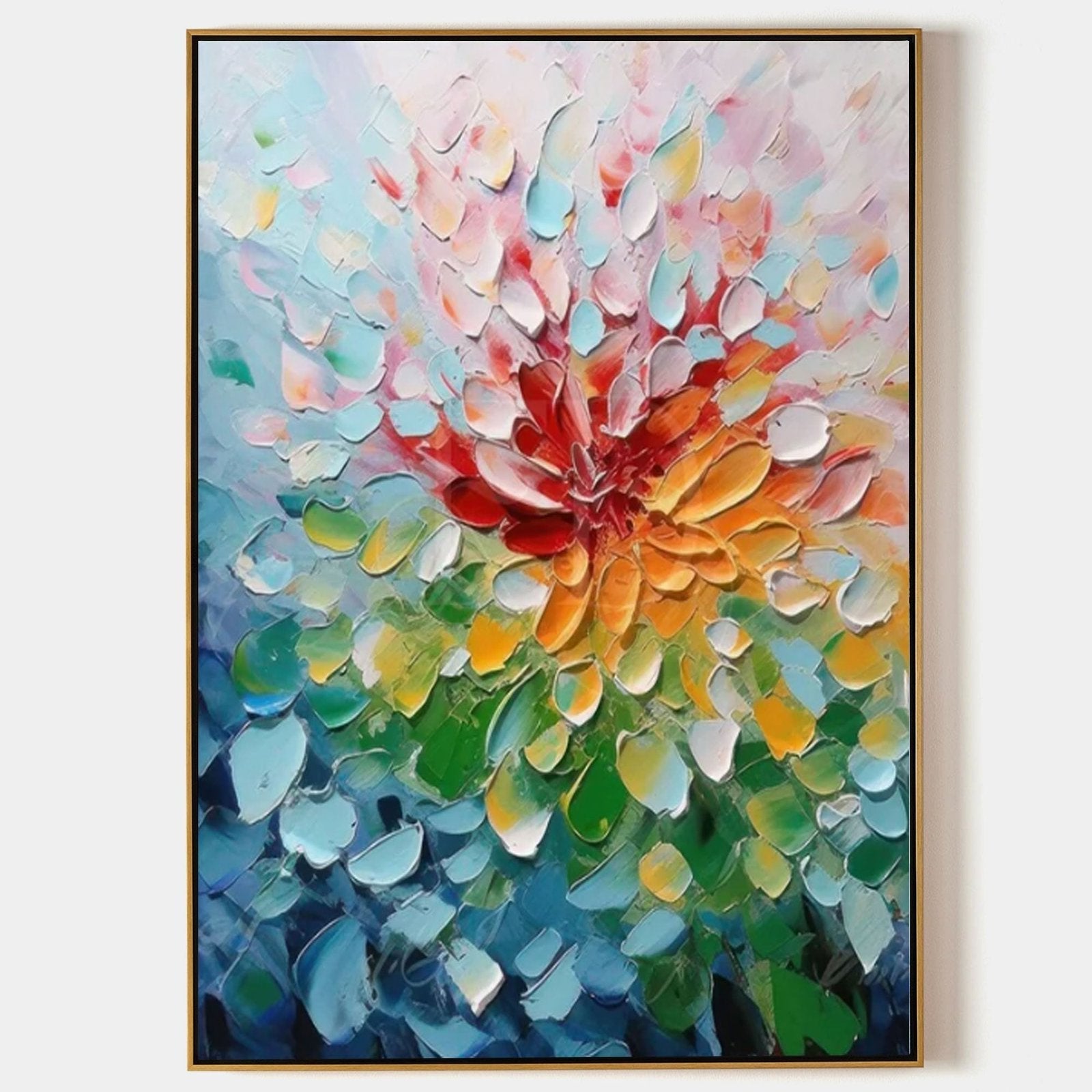 Chromatic Bloom: Textured Abstract Floral Paintings for Bedroom Decor
