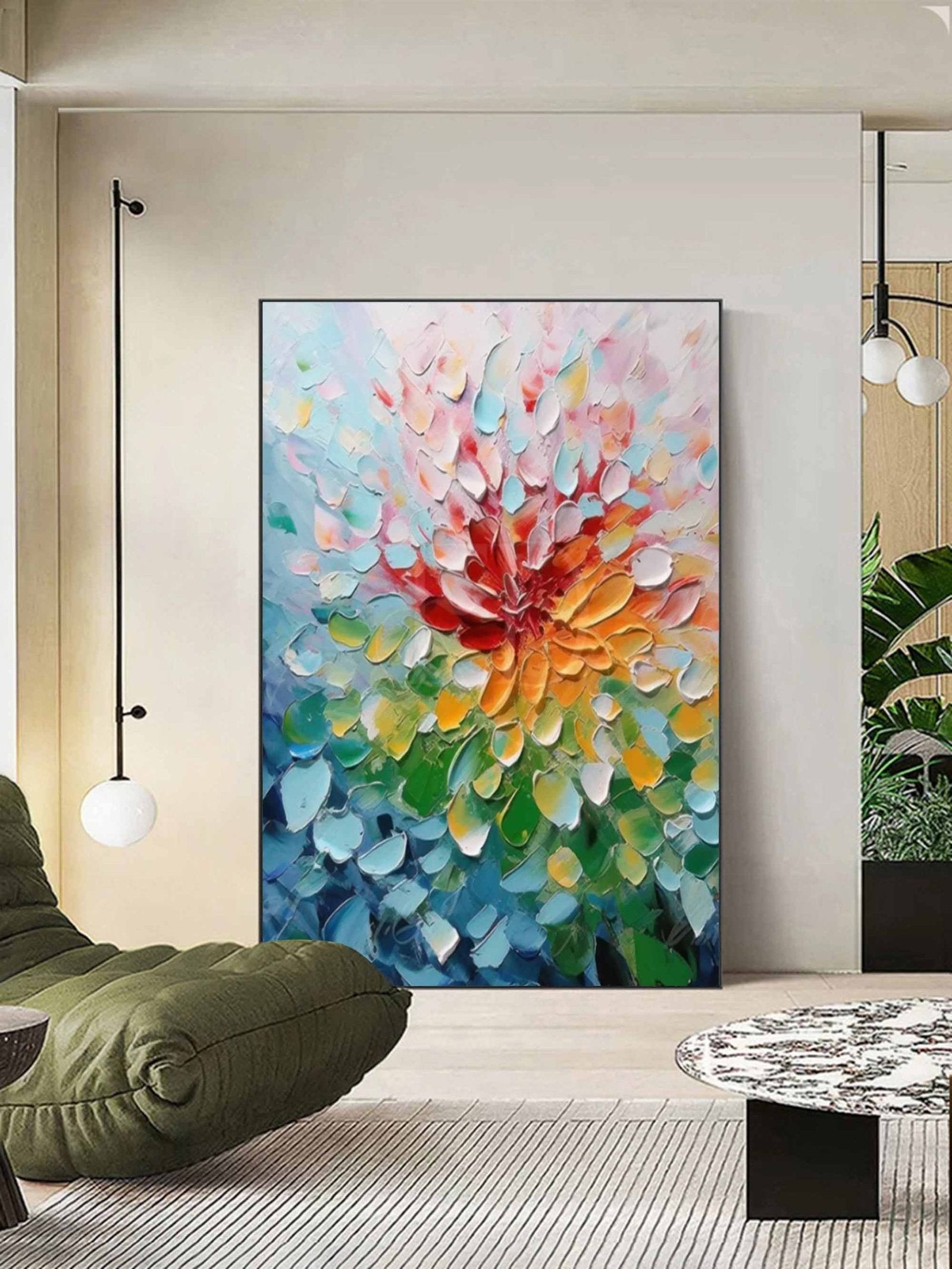 Chromatic Bloom: Textured Abstract Floral Paintings for Bedroom Decor